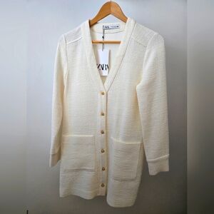 Zara White Tweed Sweater Long sleeve Dress